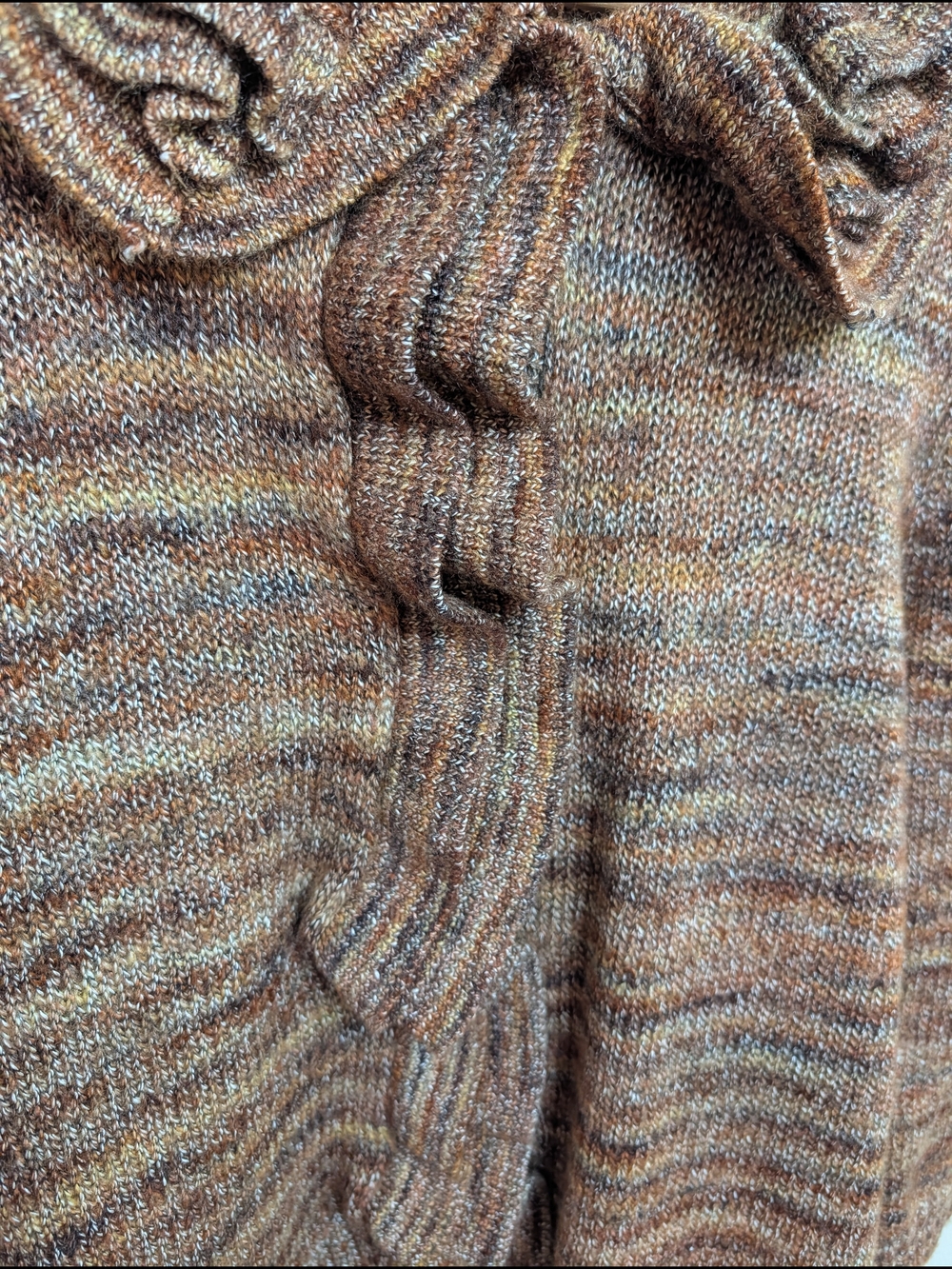 Ruby Rd. Brown Multicolor Space Dye Chunky Knit Cardigan Ruffle Collar Large - Picture 2 of 8